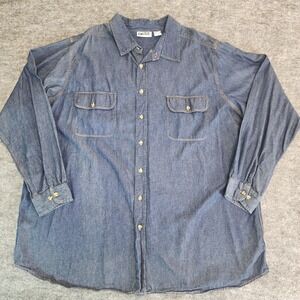 KingSize Shirt Mens 3XL‎ Blue Long Sleeve Button Front Denim Cowboy Casual